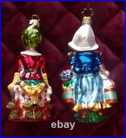 Vintage Christopher Radko Glass Figural Ornaments Pair Folk Characters
