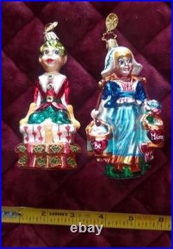 Vintage Christopher Radko Glass Figural Ornaments Pair Folk Characters