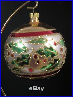 Vintage Christopher Radko Holly Ribbons Ball Christmas Ornament, Very Rare