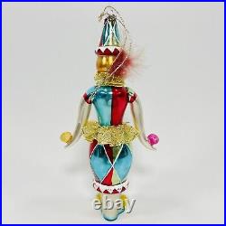 Vintage Christopher Radko Jester Harlequin Clown Glass Ornament Juggler RARE