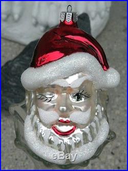 Vintage Christopher Radko Ornament Santa Winking Blue Eye Glitter Red White
