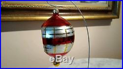 Vintage Christopher Radko Red Gold Silver 6 Indented Blown Glass Ornament