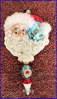 Vintage Christopher Radko Santa Claus Fur Hat Icicle Hand Painted Ornament Large