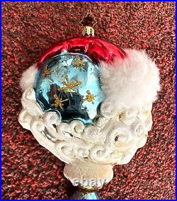 Vintage Christopher Radko Santa Claus Fur Hat Icicle Hand Painted Ornament Large