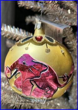 Vintage ELEPHANTS ON PARADE Radko 4 Glass Ornament 1991 91-070-1 Pink Blue TAG