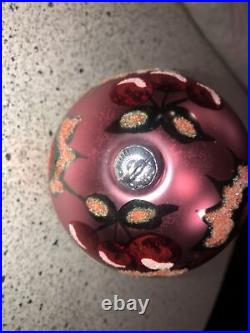 Vintage Radko Pink Large Ball With Painted Fruits & Pendulum Ornament Nwot