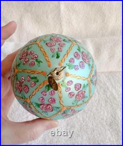 Vintage Radko'Rose Garden' Glass Ornament Flower Ball Drop Pink Blue