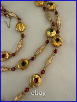 Vntg Christopher Radko 74 Handblown Glass Jeweled Gold Shell Garland Ornament