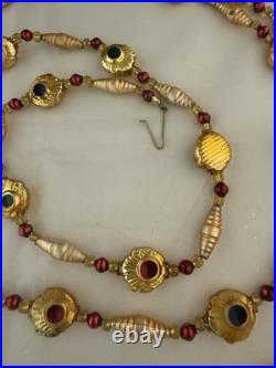 Vntg Christopher Radko 74 Handblown Glass Jeweled Gold Shell Garland Ornament