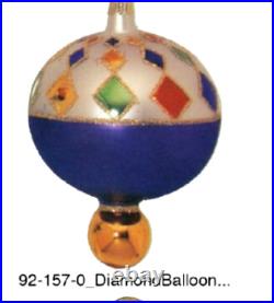 Vtg 1992 RADKO 6 ornament ball drop DIAMOND BALLOON #92-157-0 harlequin RARE