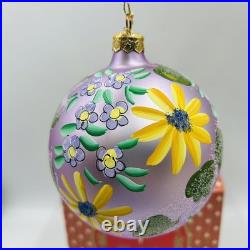 Vtg 2000 Christopher Radko FLOWER FAIR Christmas Ornament Blown Mercury Glass