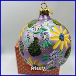 Vtg 2000 Christopher Radko FLOWER FAIR Christmas Ornament Blown Mercury Glass