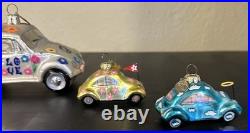 Vtg 2001 Christopher Radko Love Bug Glass Chistmas Ornament Set Read Description
