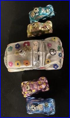 Vtg 2001 Christopher Radko Love Bug Glass Chistmas Ornament Set Read Description