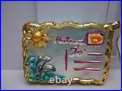Vtg Christopher Radko Blown Glass Greetings From Florida As Post Card Ornament