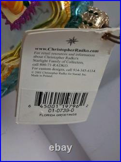 Vtg Christopher Radko Blown Glass Greetings From Florida As Post Card Ornament