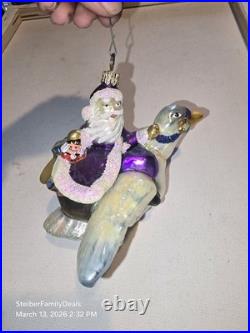 Vtg Christopher Radko Double Ring Santa on a Flying Goose Christmas Rare Retired