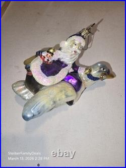 Vtg Christopher Radko Double Ring Santa on a Flying Goose Christmas Rare Retired