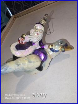 Vtg Christopher Radko Double Ring Santa on a Flying Goose Christmas Rare Retired