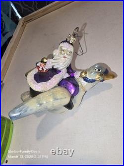 Vtg Christopher Radko Double Ring Santa on a Flying Goose Christmas Rare Retired