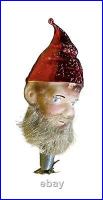Vtg Christopher Radko Elf Santa head beard clip on ornament