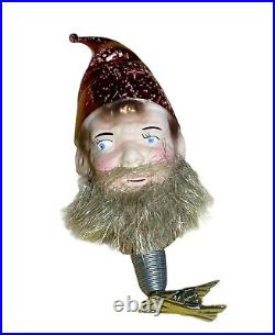 Vtg Christopher Radko Elf Santa head beard clip on ornament