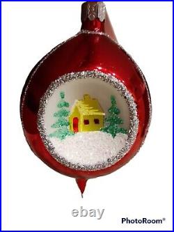 Vtg Christopher Radko Triple Reflector Teardrop Christmas Ornament Country Scene