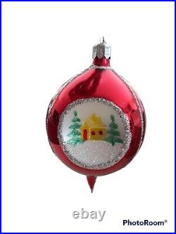 Vtg Christopher Radko Triple Reflector Teardrop Christmas Ornament Country Scene