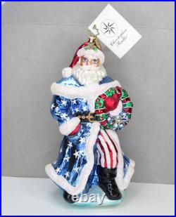 Vtg RARE Christopher Radko OLD GLORY SANTA Patriotic Flag Wreath Glass Ornament