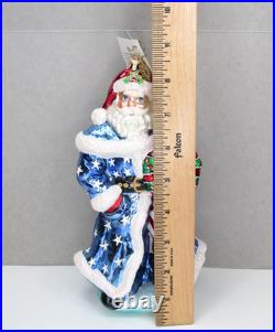 Vtg RARE Christopher Radko OLD GLORY SANTA Patriotic Flag Wreath Glass Ornament