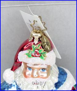 Vtg RARE Christopher Radko OLD GLORY SANTA Patriotic Flag Wreath Glass Ornament