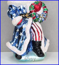 Vtg RARE Christopher Radko OLD GLORY SANTA Patriotic Flag Wreath Glass Ornament