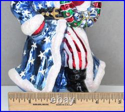Vtg RARE Christopher Radko OLD GLORY SANTA Patriotic Flag Wreath Glass Ornament