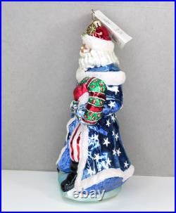 Vtg RARE Christopher Radko OLD GLORY SANTA Patriotic Flag Wreath Glass Ornament