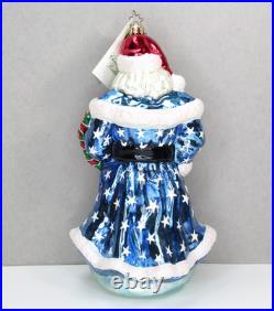 Vtg RARE Christopher Radko OLD GLORY SANTA Patriotic Flag Wreath Glass Ornament