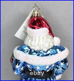 Vtg RARE Christopher Radko OLD GLORY SANTA Patriotic Flag Wreath Glass Ornament