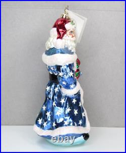 Vtg RARE Christopher Radko OLD GLORY SANTA Patriotic Flag Wreath Glass Ornament