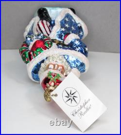 Vtg RARE Christopher Radko OLD GLORY SANTA Patriotic Flag Wreath Glass Ornament