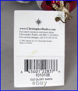 Vtg RARE Christopher Radko OLD GLORY SANTA Patriotic Flag Wreath Glass Ornament