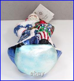 Vtg RARE Christopher Radko OLD GLORY SANTA Patriotic Flag Wreath Glass Ornament